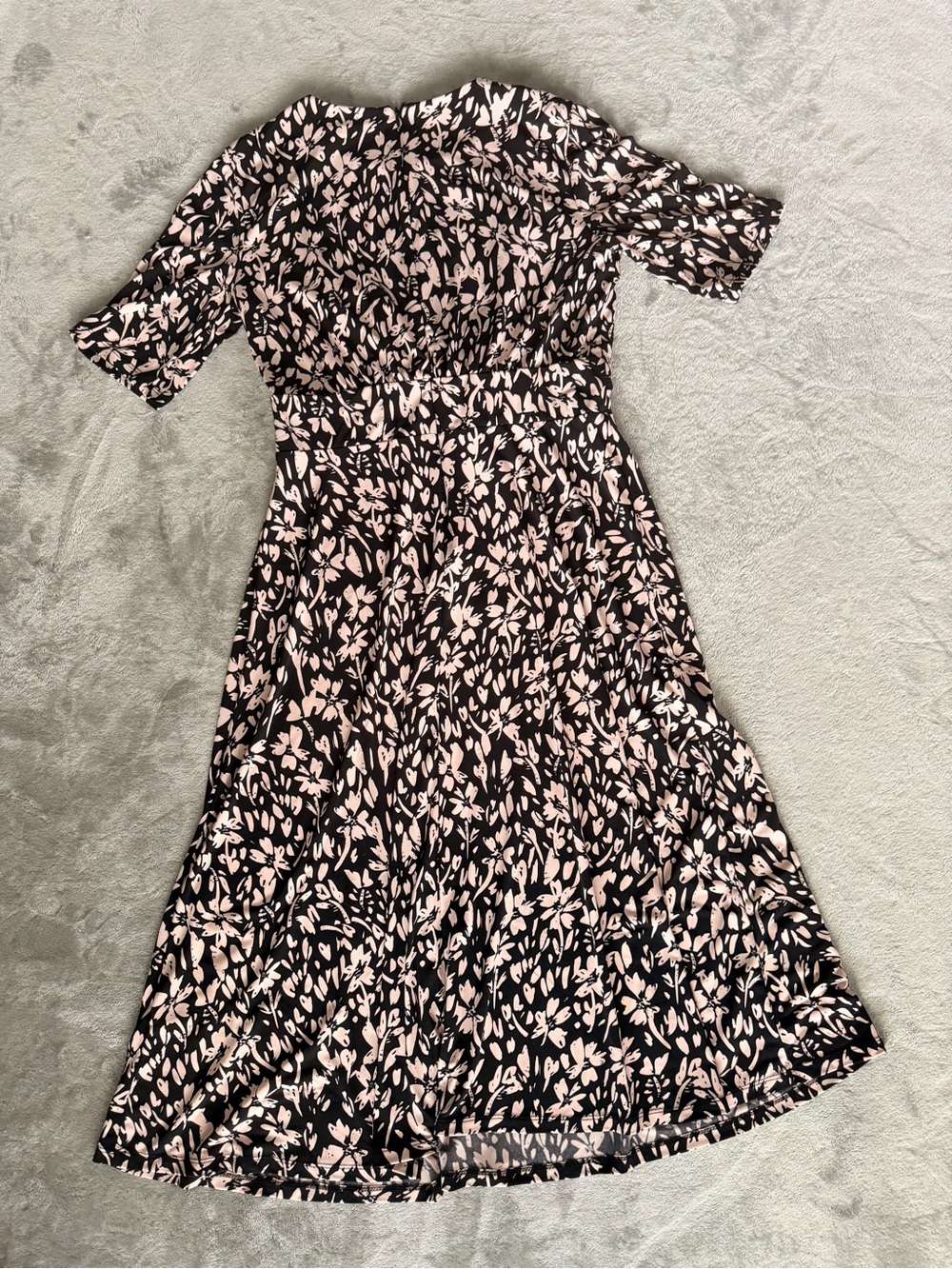 London Times 10 Black Pink Floral Midi Dress Short Sleeve Formal - Picture 4 of 9